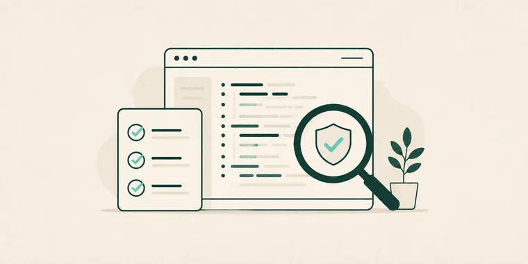 Illustratie van een geteste applicatie met checklist en vergrootglas