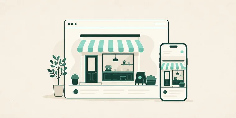 Illustratie van een website voor een lokale zaak, op computer en gsm